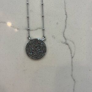 Lucky Brandy Elegant Silver/black pave stone Pendant Necklace.
